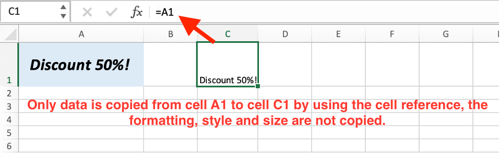 How to Reference Formatting and Value from Another Cell with Same Size, Font and Style in Excel 1.png