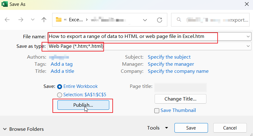 How to export a range of data to HTML or web page file in Excel 3.png